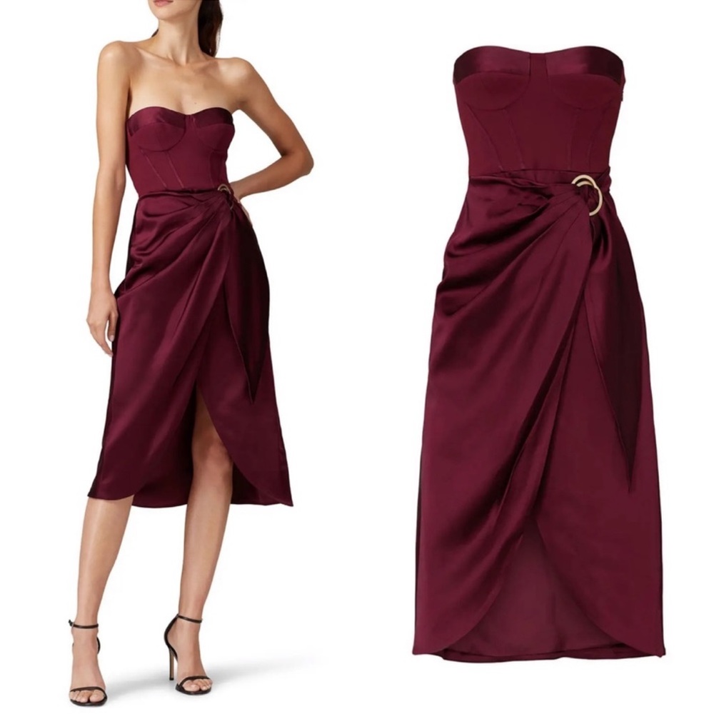 Jonathan Simkhai Wine Strapless Satin Midi Dress